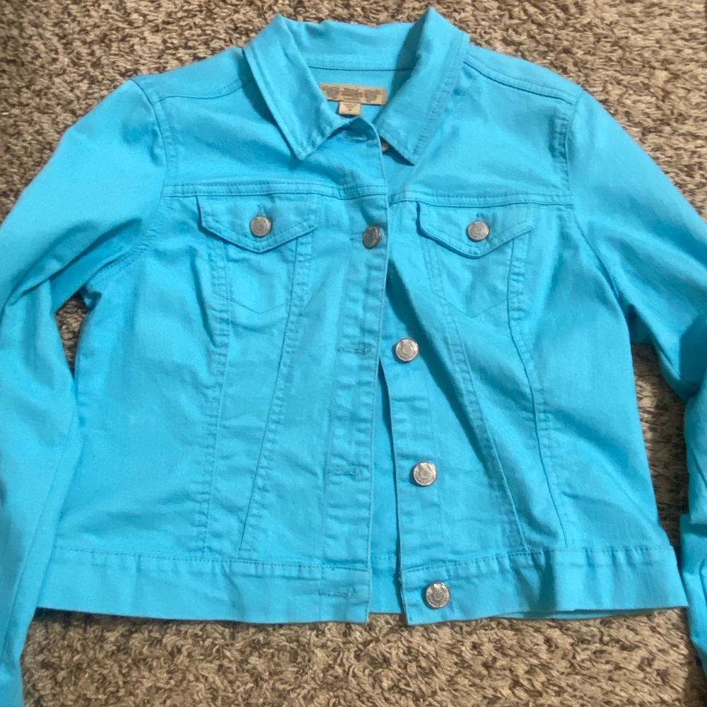 Nine West Aqua Blue Lightweight Button Jacket Coat - Picture 2 of 4